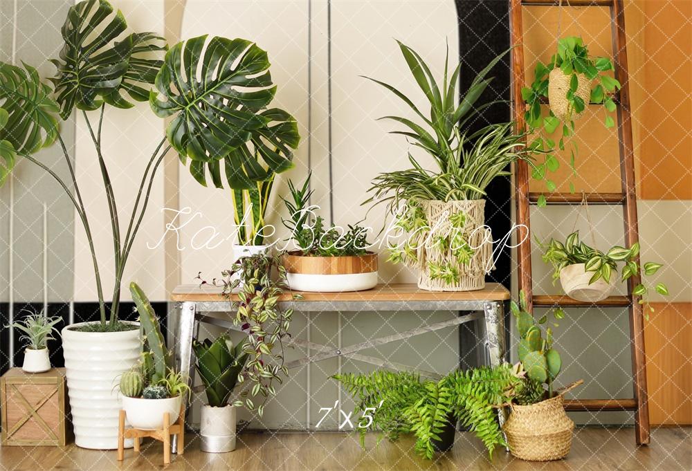 mid century indoor plants TEST Kate Indoor Mid Century Modern Plant Wall Backdrop Designed by Mandy Ringe Photography, Microfiber / 7x5ft