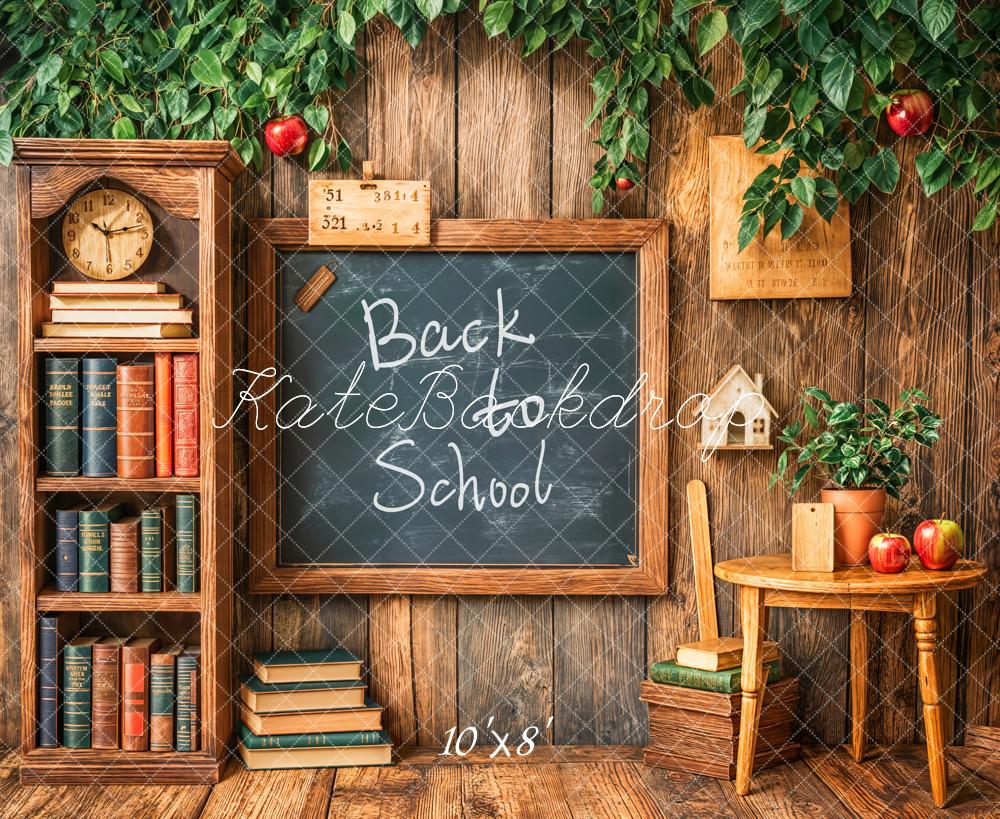 Back to School Blackboard Vintage Wooden Bookshelf Backdrop Designed by Emetselch