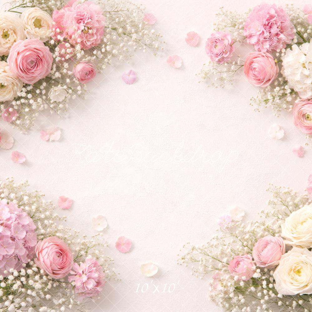 Kate Newborn Pink and White Floral Border Printed Backdrop Designed by Megan Leigh Photography