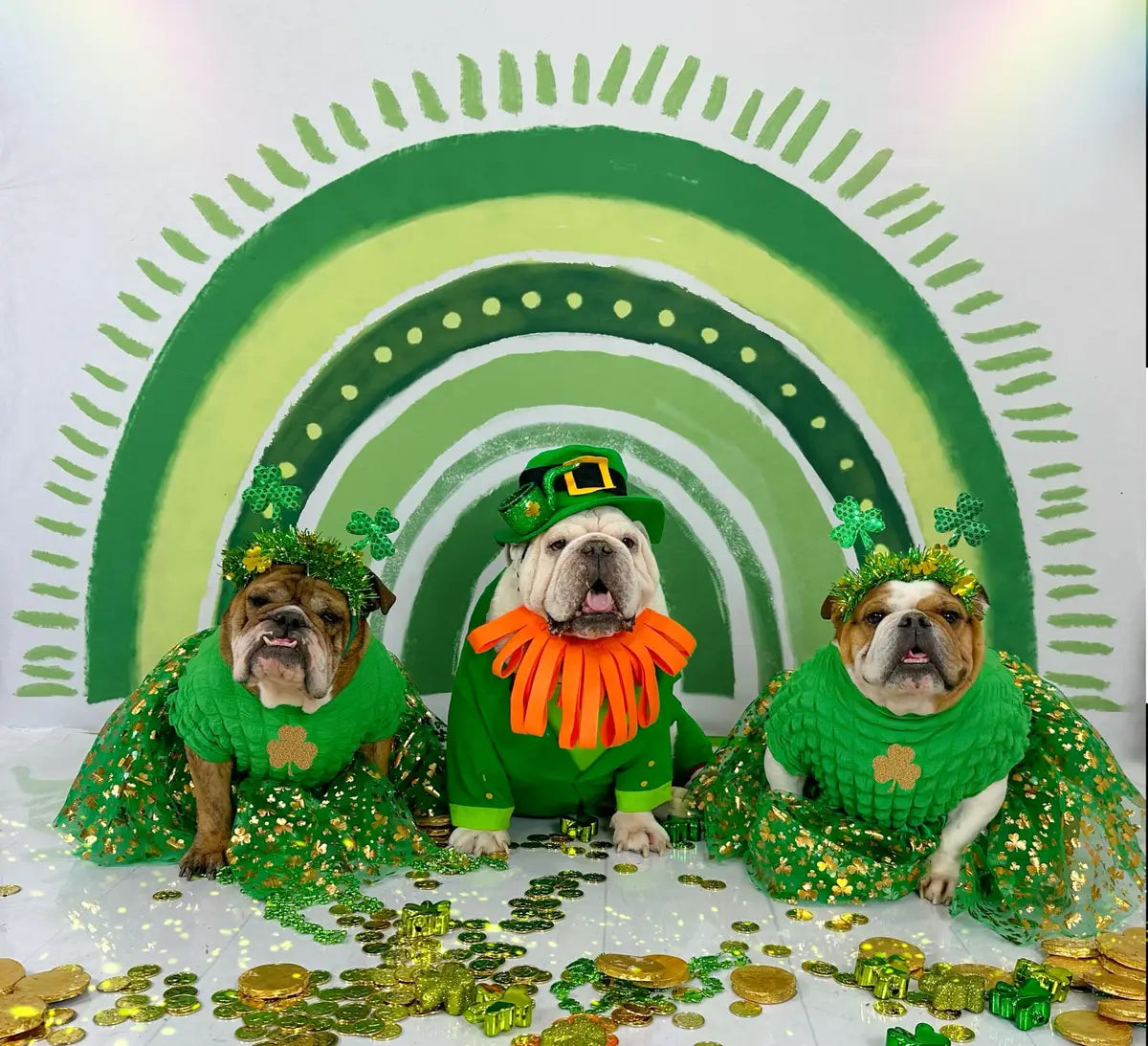 Día de San Patricio Decoración de Fondo Arcoíris Verde Trébol de la Suerte Diseñado por GQ