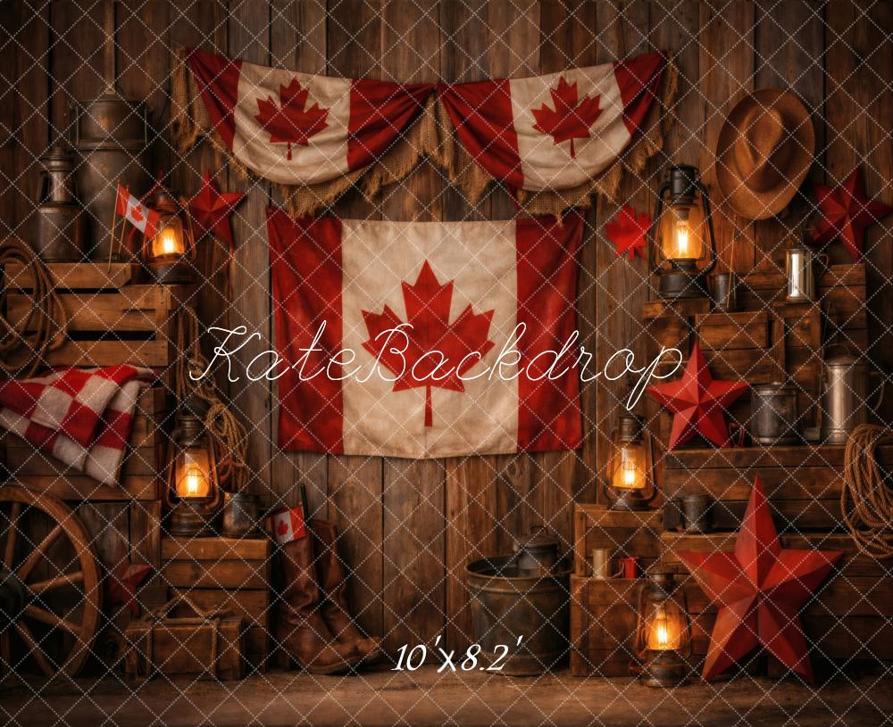Kate Rustic Canadian Flag Lanterns Wood Crates Printed Backdrop Designed by Vertigo Productions