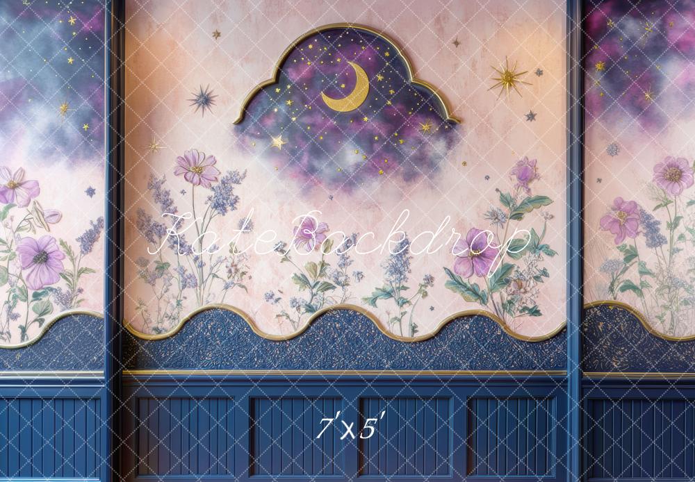 Kate Fine Art Moon Stars Floral Night Sky Wall Backdrop Designed by Mi