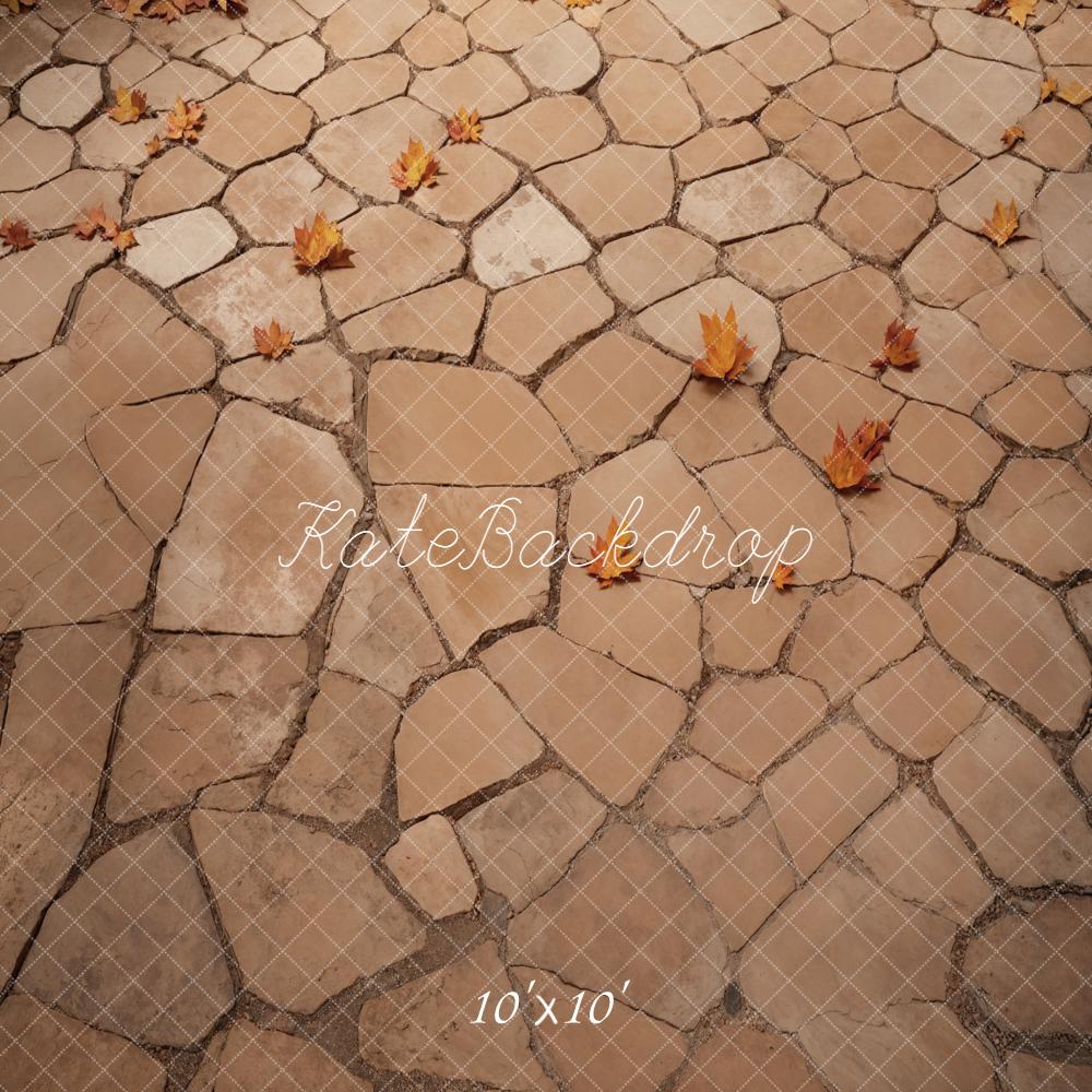 Kate Fall Leaves Cobblestone Floor Backdrop Designed by Emetselch