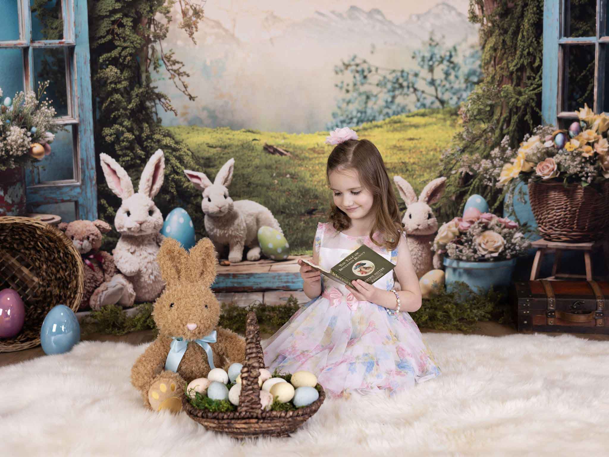 Kate Easter Bunny Hole View Alice in Wonderland Style Backdrop for Storybook-themed Photoshoots