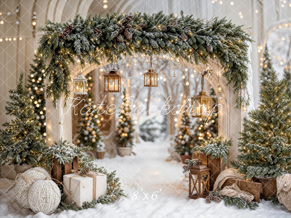 Kate Christmas Arch Garland Snow Trees Backdrop Designed by Emetselch