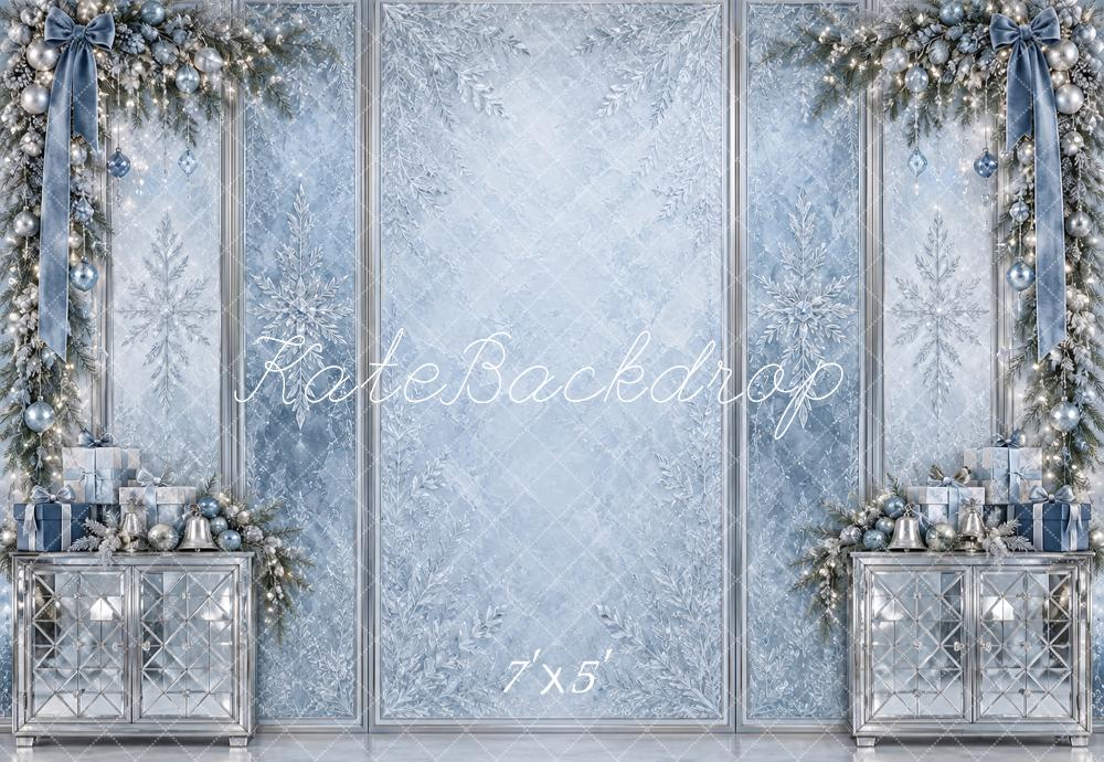 Kate Christmas Icy Blue Silver Snowflake Garland Printed Backdrop Designed by Vertigo Productions