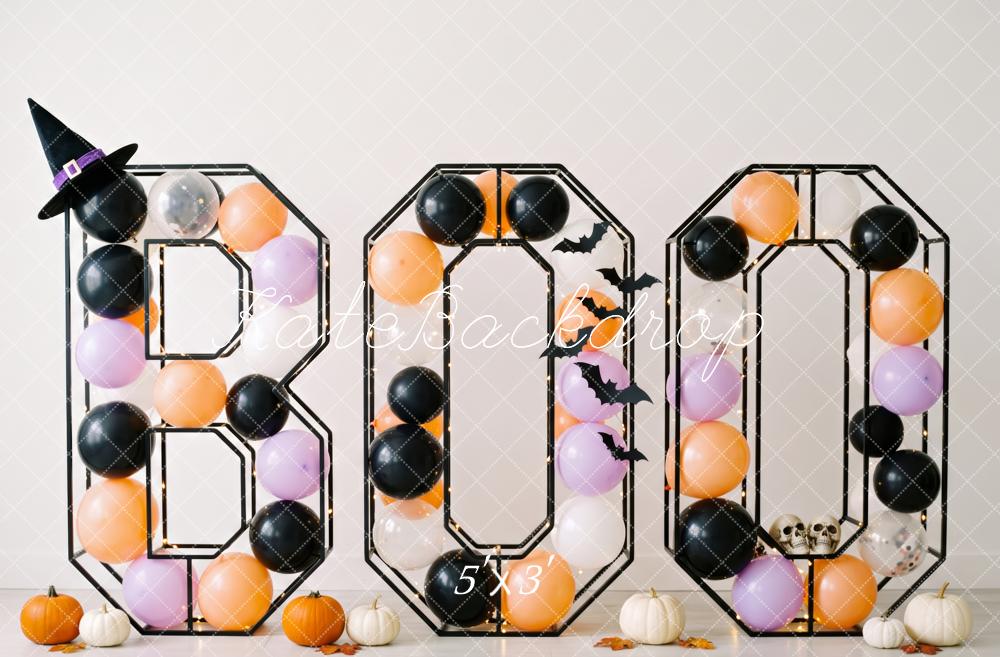 Kate Halloween BOO Letters Balloons Witch Hat Pumpkins Printed Backdrop Designed by Patty Roberts