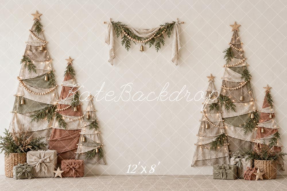 Kate Christmas Boho Fabric Trees Neutral Garland Gifts Printed Backdrop Designed by Vertigo Productions