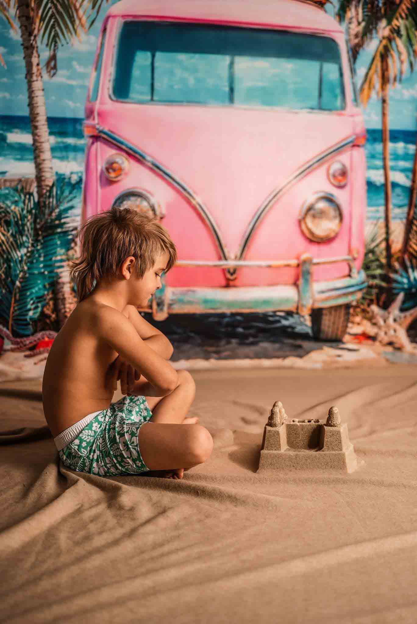 Kate Summer Ocean Seaside Surfboard Pink Car Backdrop Designed by Emetselch