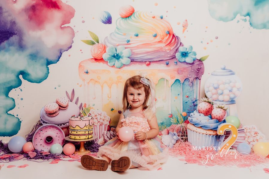 Regenboog Colorful Cake Floral Foto Achtergrond Ontworpen door Patty Robert