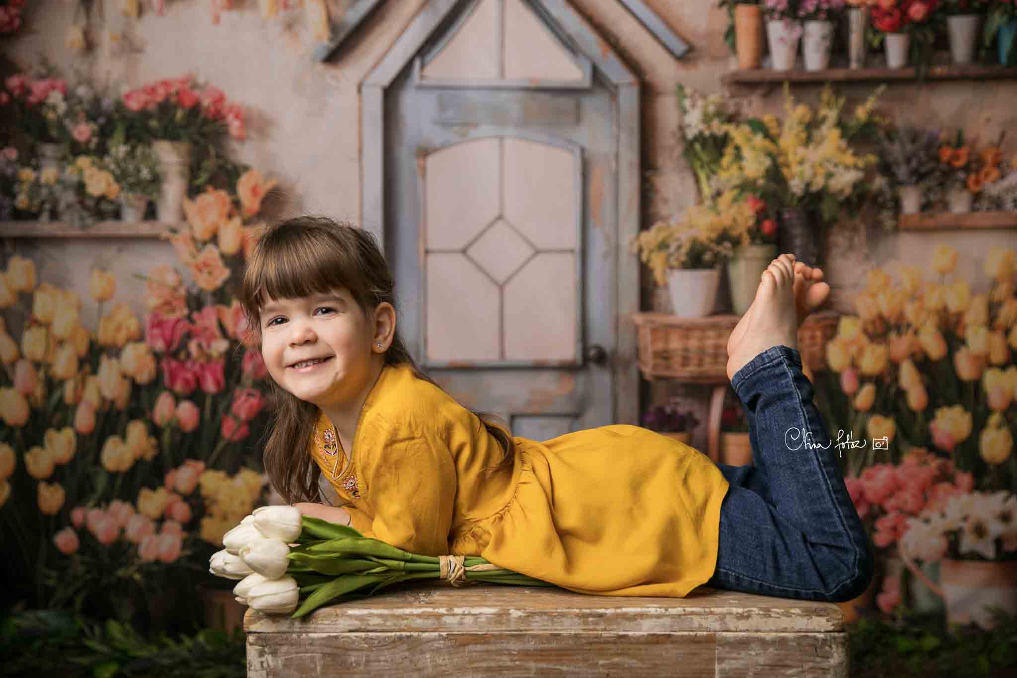 Kate Spring Flowers Tulips Greenhouse Printed Backdrop Designed by Emetselch