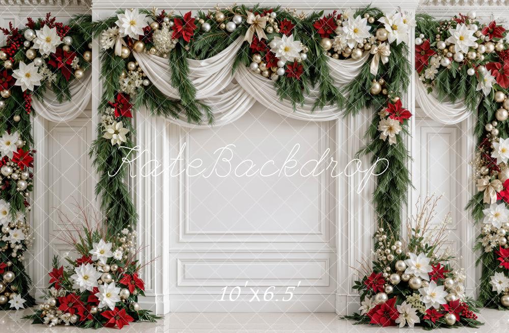 Kate Christmas Floral Garland Draped Panel Wall Printed Backdrop Designed by Mini MakeBelieve
