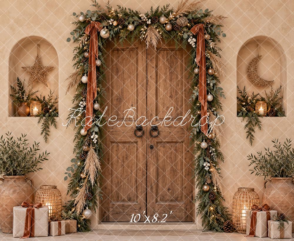 Kate Christmas Boho Rustic Door Garland Gifts Neutral Printed Backdrop Designed by Vertigo Productions