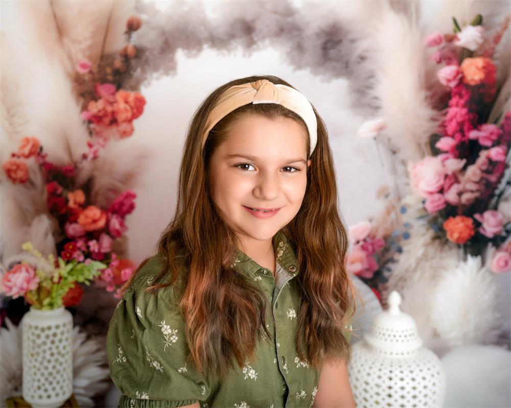 Kate Boho Pampes Flower White Wall Floral Arch Backdrop for Photography