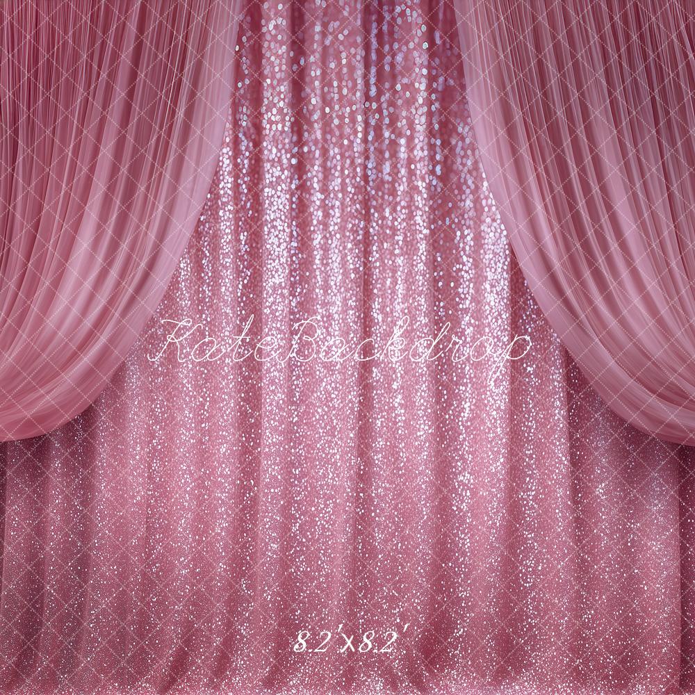 Kate Stage Pink Glitter Curtain Drapes Printed Backdrop Designed by Angela Miller