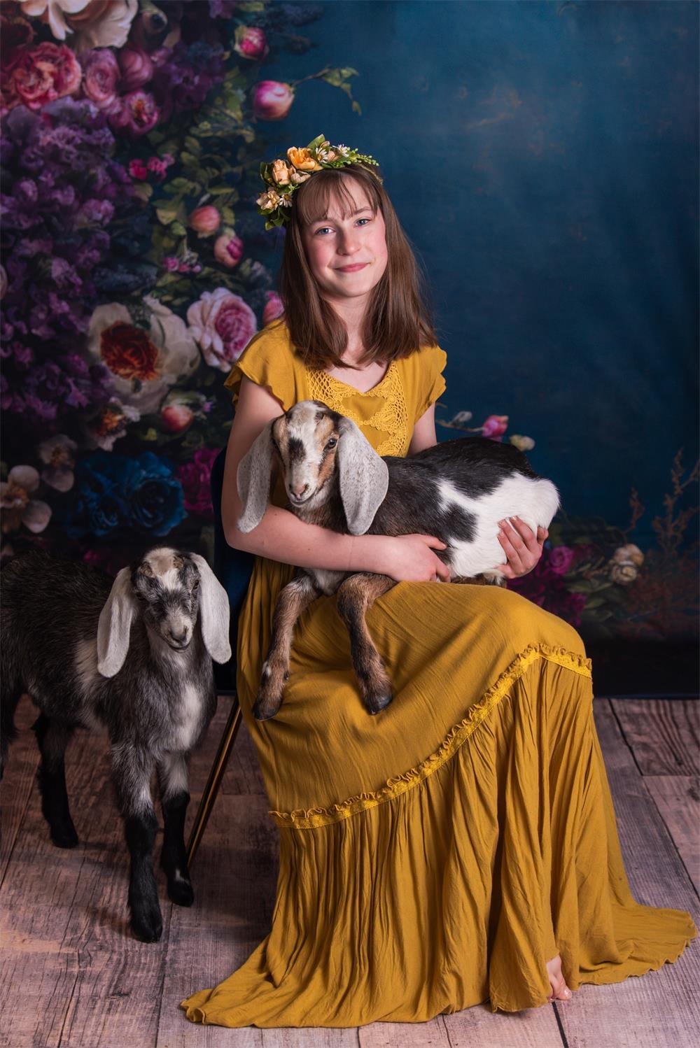 Kate Spring Fine Art Oil Painterly Floral Dark Teal Backdrop Designed by Mini MakeBelieve