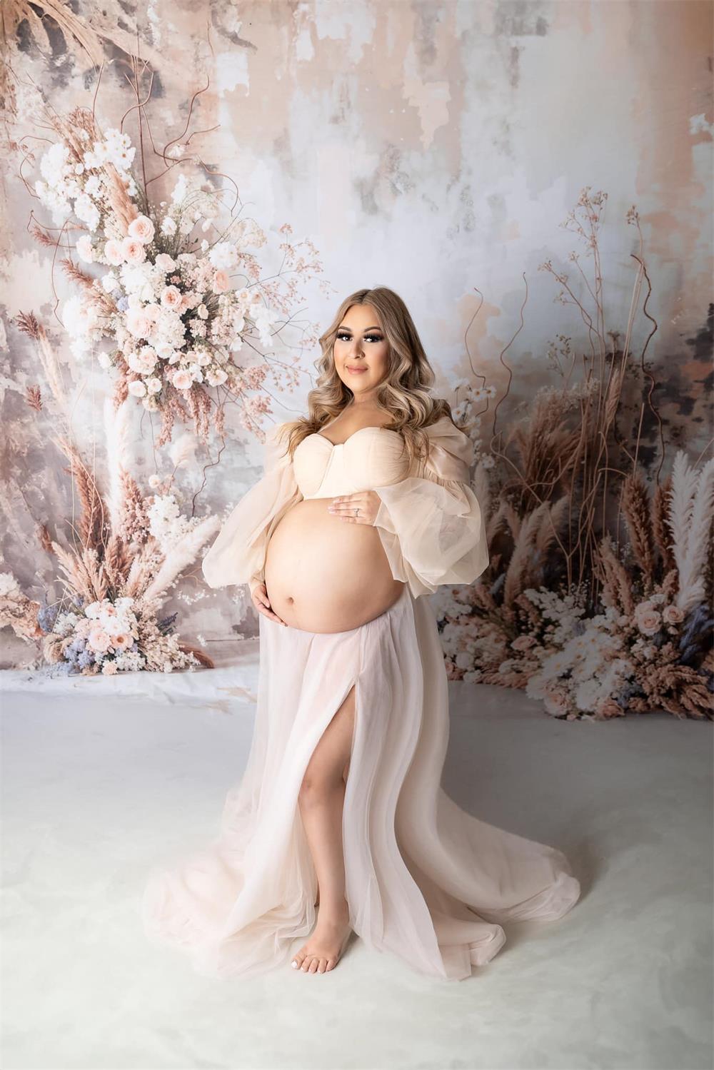 Kate Boho Abstract Art Flower Reed Light Grey Wall Backdrop Designed by Emetselch