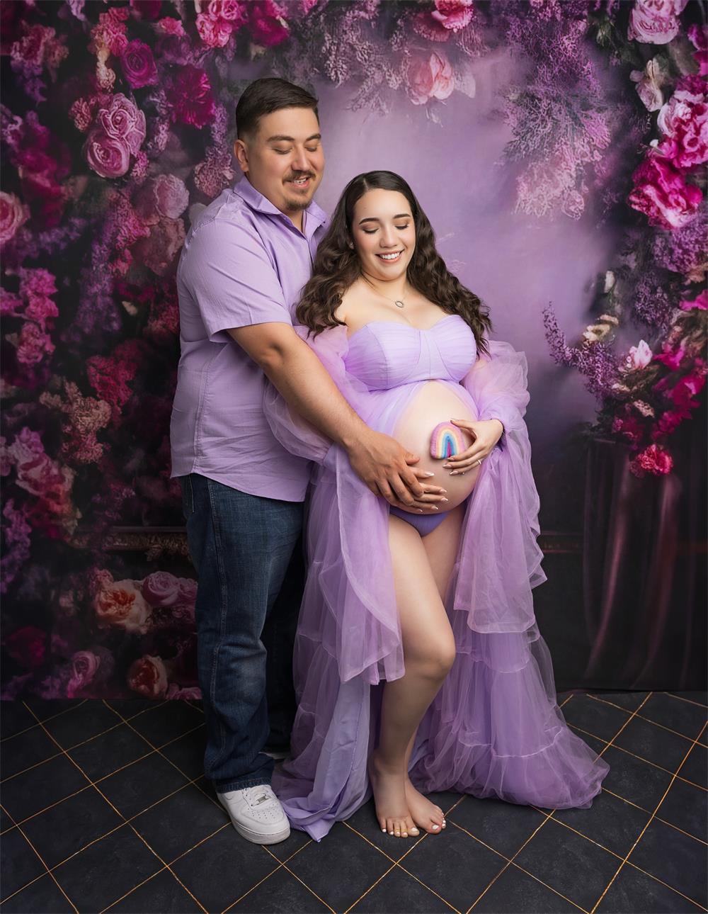 Kate Fine Art Dark Purple Floral Frame Vintage Wall Photography Backdrop Designed by Mini MakeBelieve