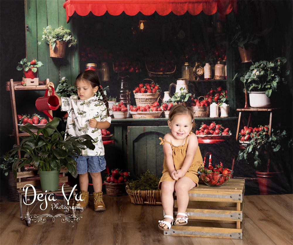 Kate Spring Green Plant Strawberry House Backdrop Designed by Emetselch