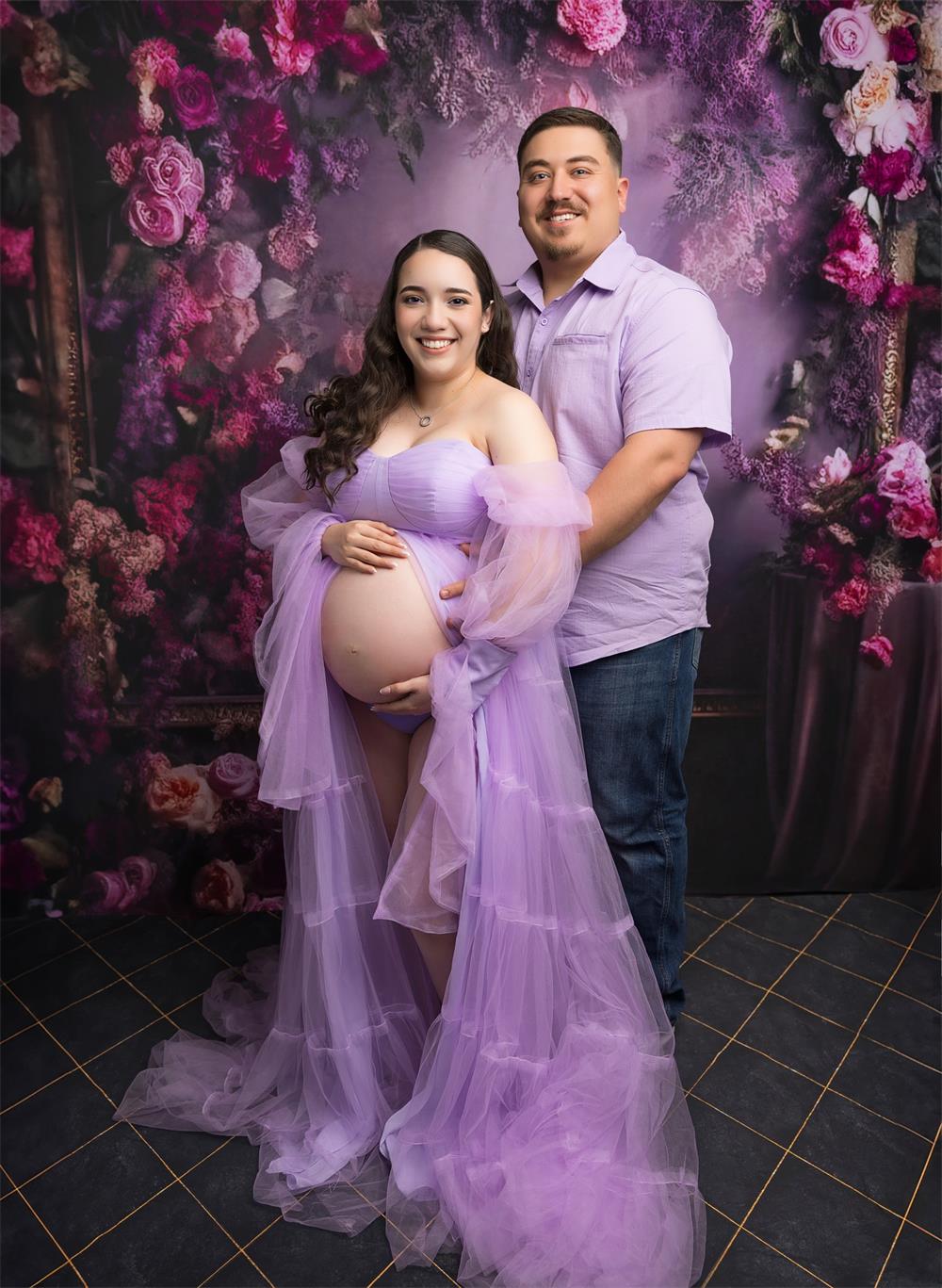 Kate Fine Art Dark Purple Floral Frame Vintage Wall Photography Backdrop Designed by Mini MakeBelieve