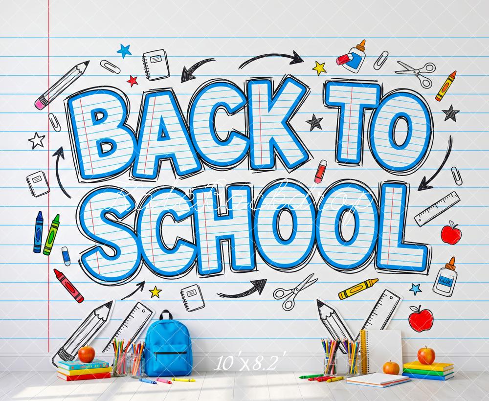 Kate Back To School Notebook Paper School Supplies Printed Backdrop Designed by Patty Roberts