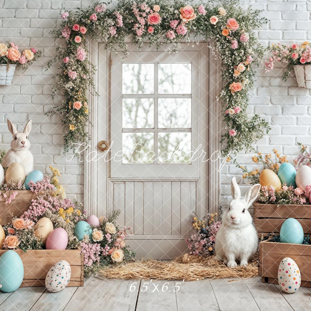 Kate Easter Bunny Floral Egg White Door Backdrop Designed by Emetselch