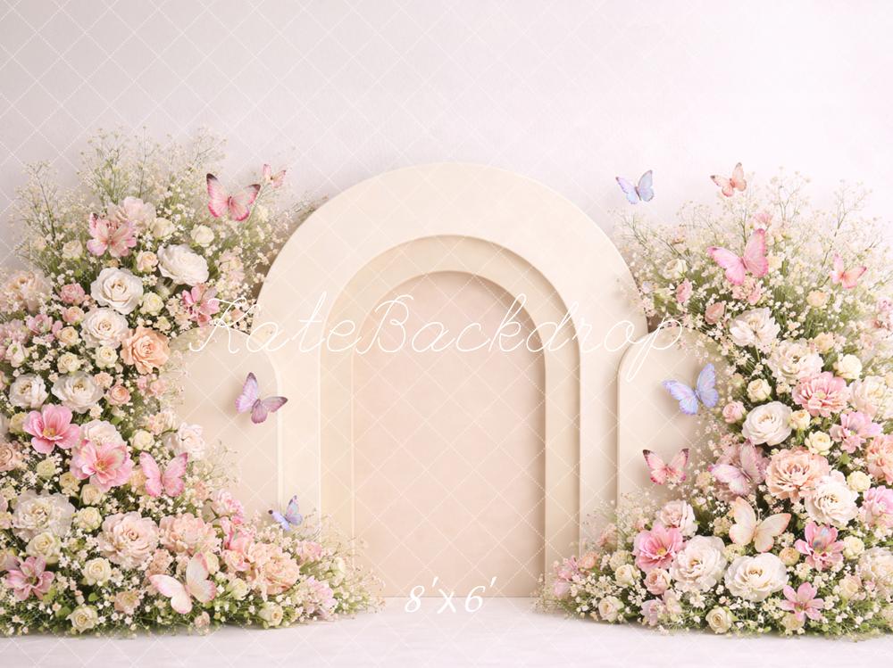 Kate Flower Arch Cream Arch Pastel Butterflies Printed Backdrop Designed by Caitlin Lynch