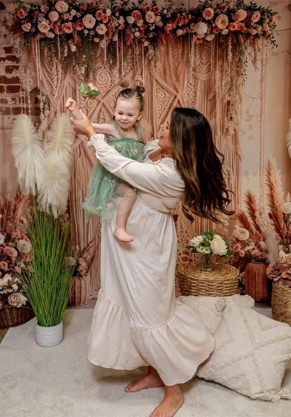 (🔥🔥20% Off Code:BOHO20)Kate Boho Floral Pampas Grass Macrame Curtain Backdrop Designed by Emetselch