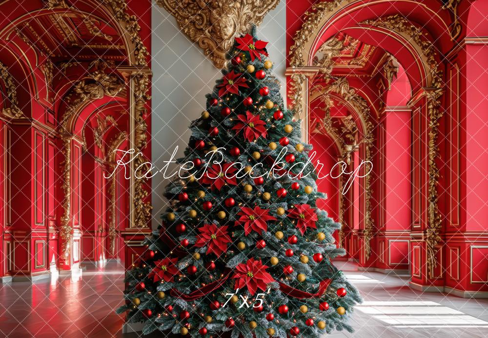 Árbol de Navidad Rojo Palacio Arco Hermoso Fondo Diseñado por Mini MakeBelieve