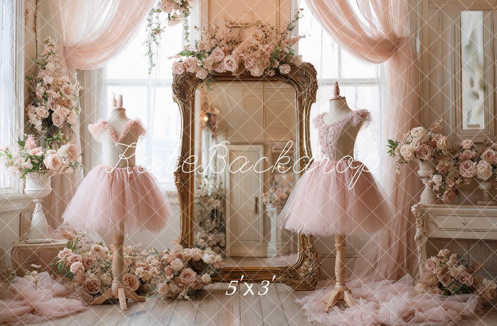 Kate Elegant Ballet Dress Studio Floral Mirror Pink Printed Backdrop Designed by Ashley Paul