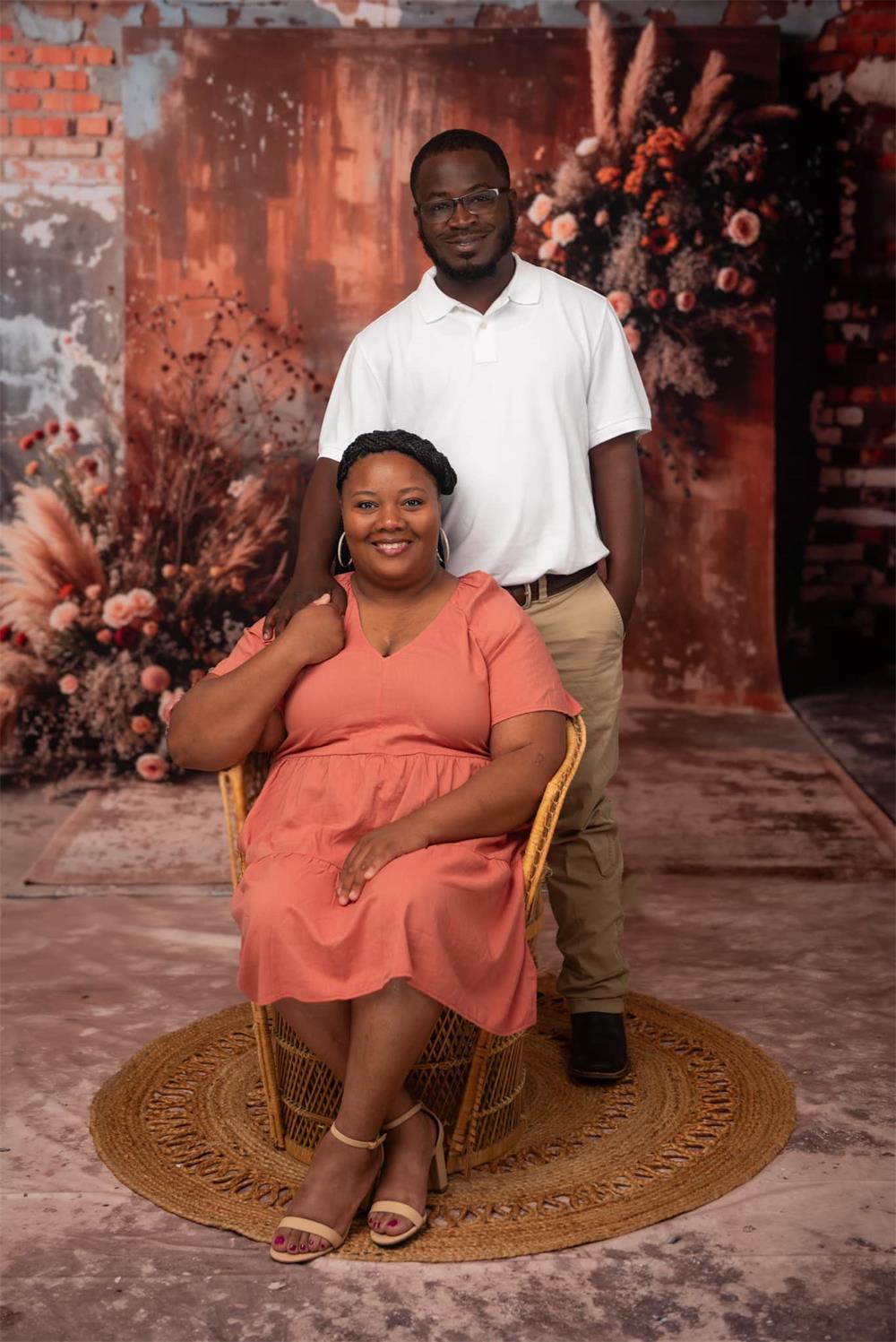 Kate Boho Mother's Day Dark Brown Reed Floral Old Brick Wall Backdrop Designed by Emetselch