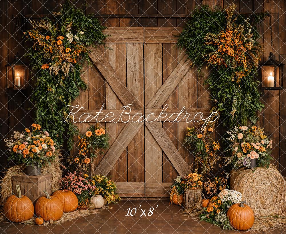 Kate Fall Floral Pumpkins Barn Door Backdrop Designed by Emetselch