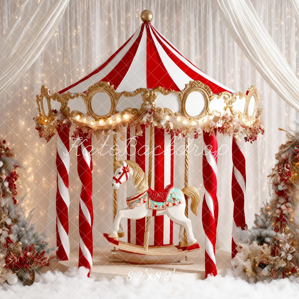Kate Christmas Circus Carousel White Drapes Backdrop Designed by Patty Roberts