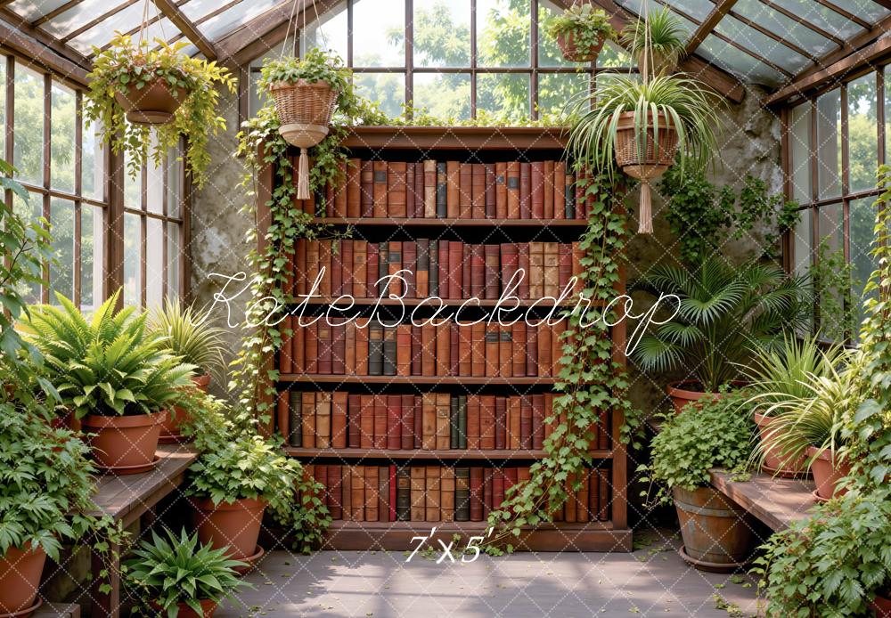 Kate Bookshelf Greenhouse Plants Printed Backdrop Designed by Mini MakeBelieve