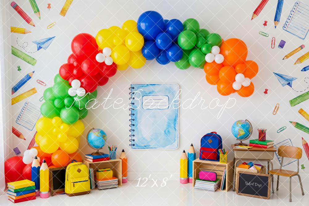 Kate Back to School Balloon Arch Classroom Supplies Printed Backdrop Designed by Patty Roberts