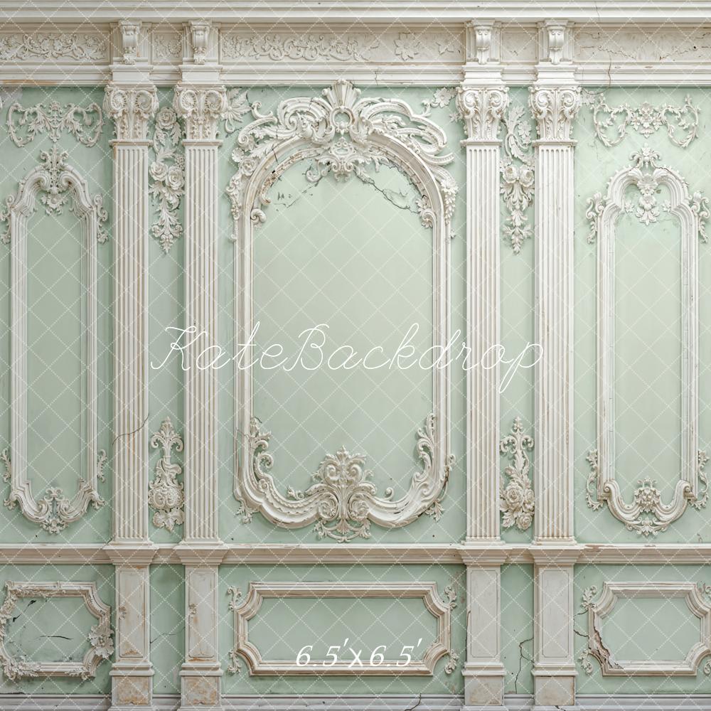 Kate Mint Green Vintage Wall Ornate Columns Printed Backdrop Designed by Emetselch