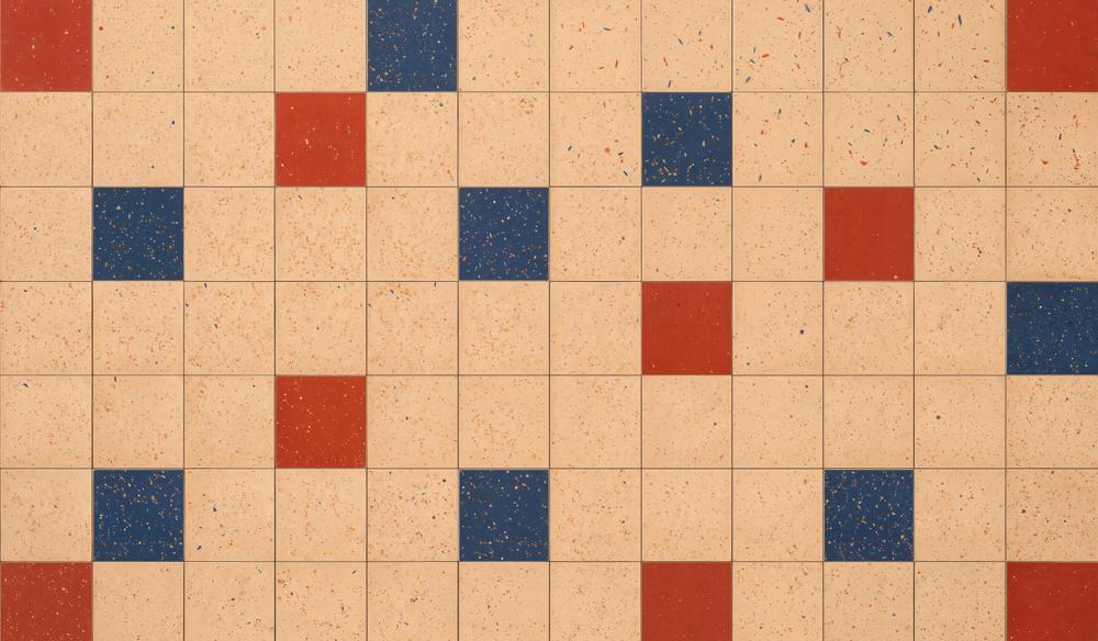 Kate Checkerboard Beige Red Blue Tiles Floor Printed Backdrop Designed by Kate Image