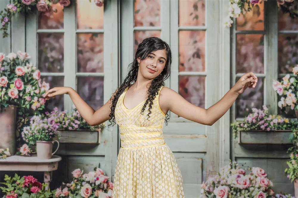 Kate Spring Flowers Green Wooden Door Backdrop Designed by Emetselch