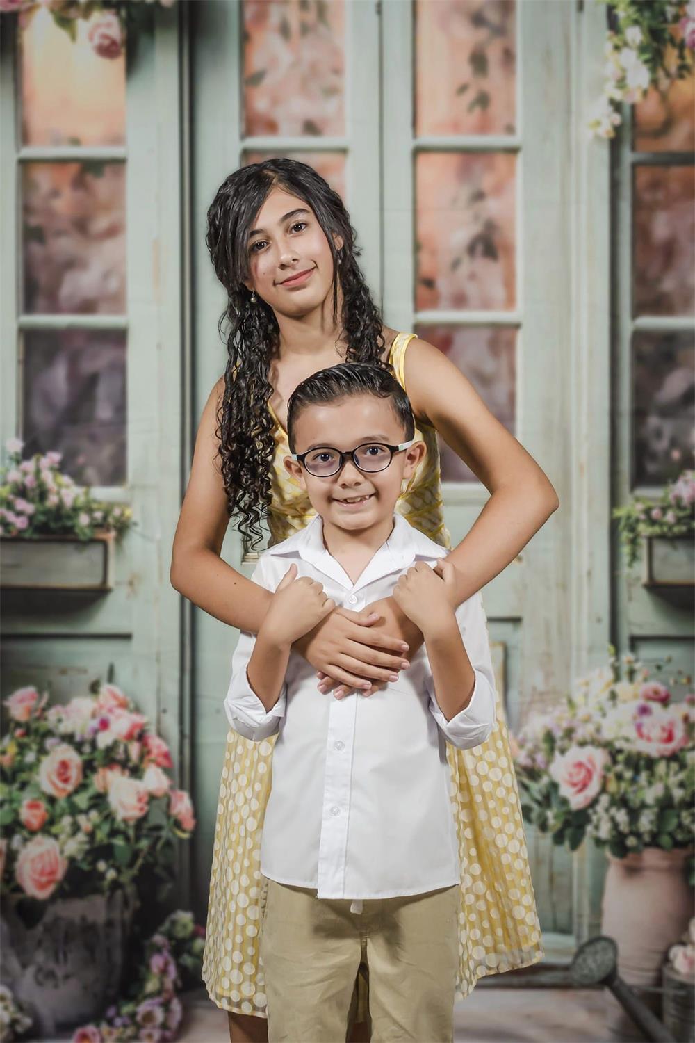 Kate Spring Flowers Green Wooden Door Backdrop Designed by Emetselch