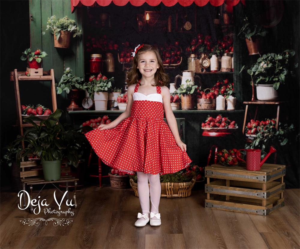 Kate Spring Green Plant Strawberry House Backdrop Designed by Emetselch