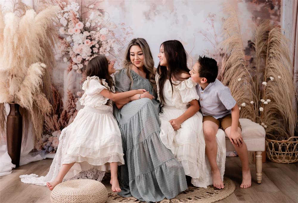 Kate Boho Abstract Art Flower Reed Light Grey Wall Backdrop Designed by Emetselch