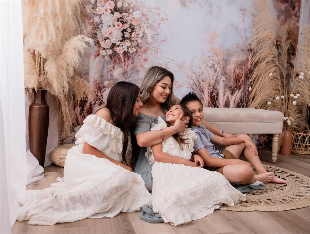 Kate Boho Abstract Art Flower Reed Light Grey Wall Backdrop Designed by Emetselch