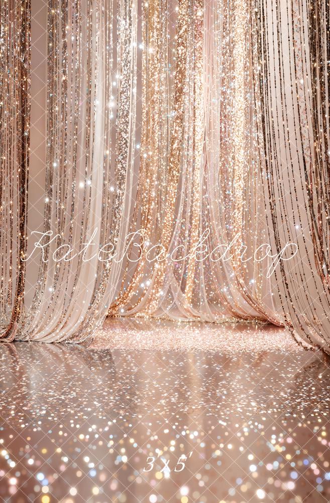 Kate Wedding Gold Glitter Curtain Bokeh Printed Backdrop Designed by Emetselch