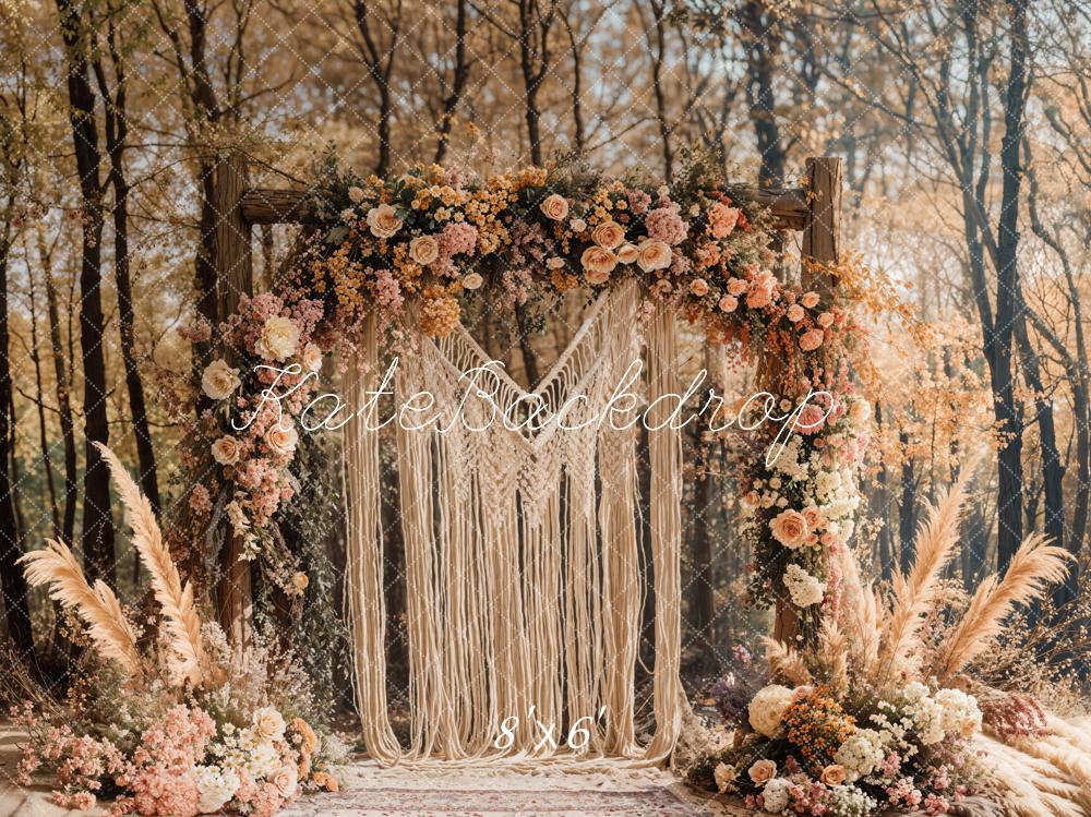 Boho Macrame Flower Arch Forest Foto Achtergrond Designed by Emetselch