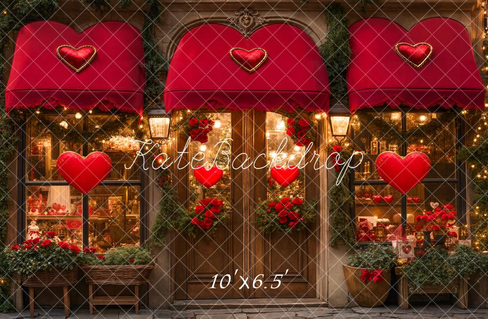 Kate Valentine's Day Red Heart Shop Front Backdrop Designed by Emetselch