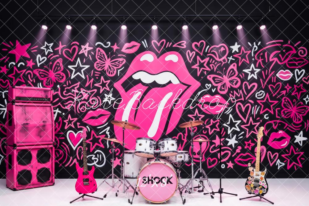 Kate Rock Pink Graffiti Lips Stars Hearts Butterflies Printed Backdrop Printed Backdrop Designed by Patty Roberts
