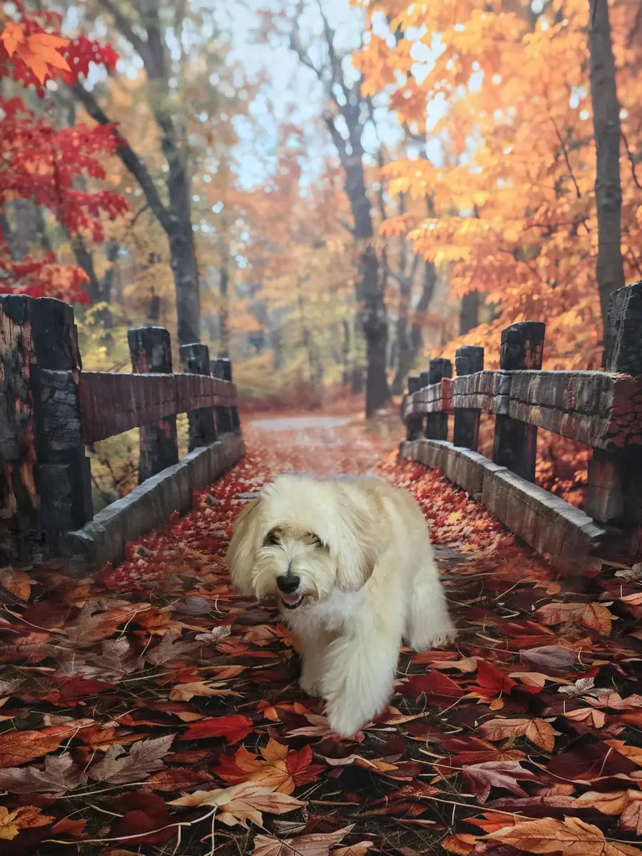 Exterior de Otoño en el Bosque de Arce Rojo con Puente de Madera Marrón Oscuro Diseñado por Emetselch