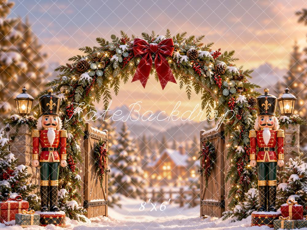 Kate Christmas Nutcracker Snowy Garland Archway Printed Backdrop Designed by Emetselch
