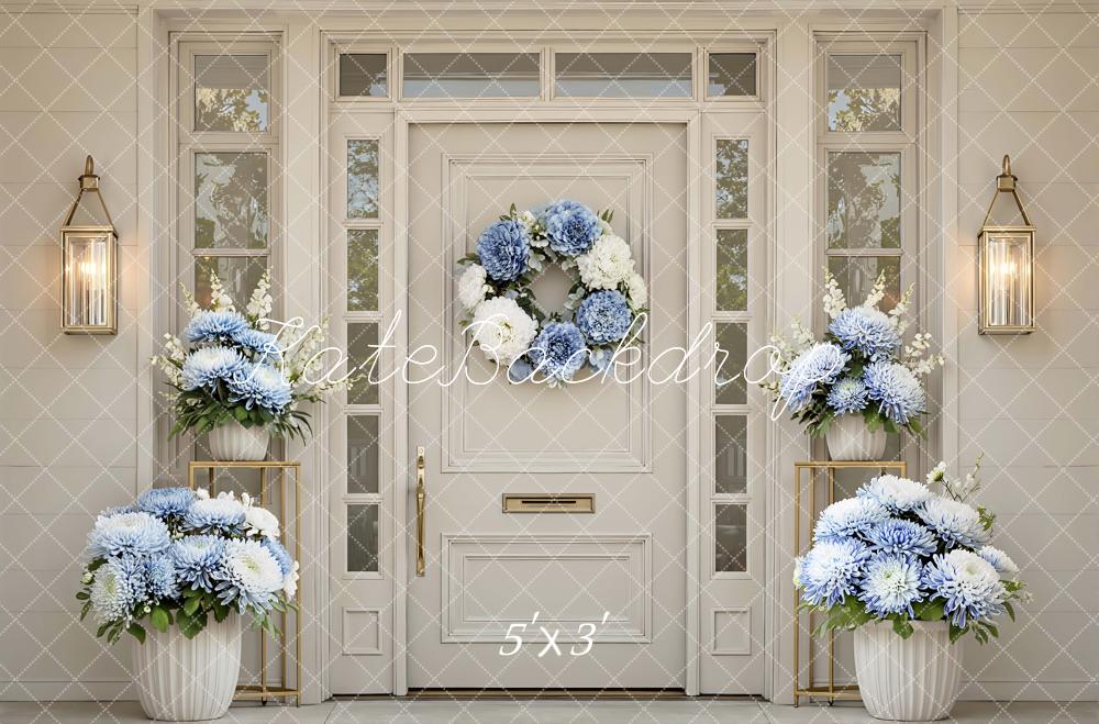 Kate Spring Blue and White Flower Arch Front Door Backdrop Designed by Mini MakeBelieve