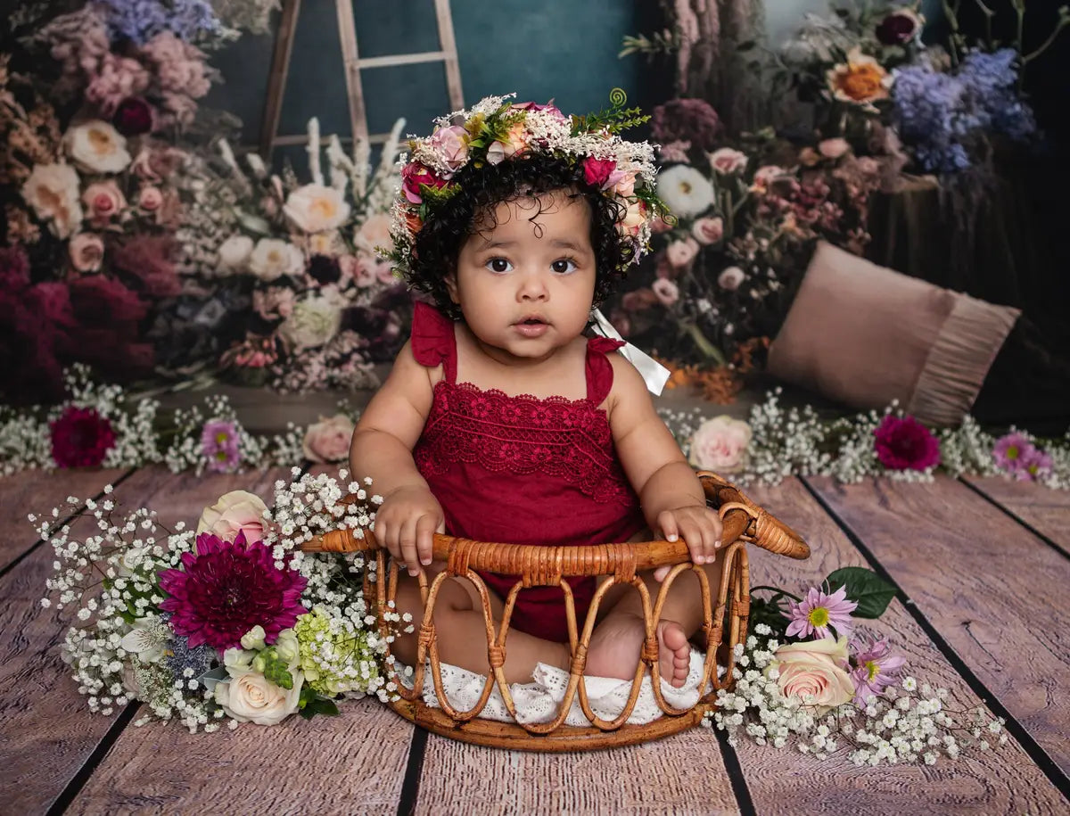 Kate Painterly Fine Art Floral Interior Room with Dried Flowers Backdrop Designed by Mini MakeBelieve